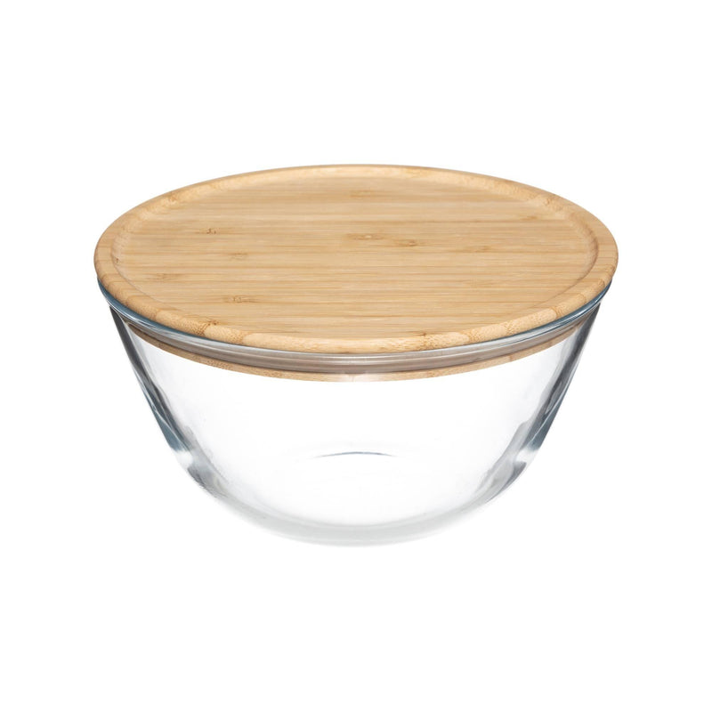 Miska szklana na sałatkę, 1 L, z bambusową pokrywką