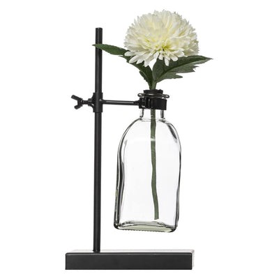 Wazon szklany na stojaku, z białym kwiatem