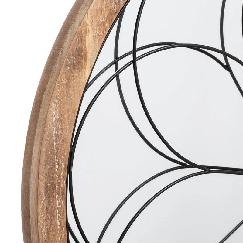 Lustro okrągłe drewniane, Ø 64 cm, z metalową dekoracją