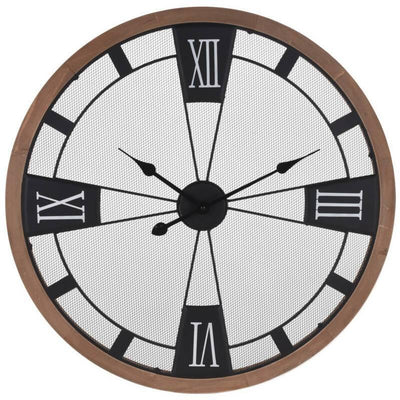 Zegar industrialny w drewnianej ramie, Ø 70 cm