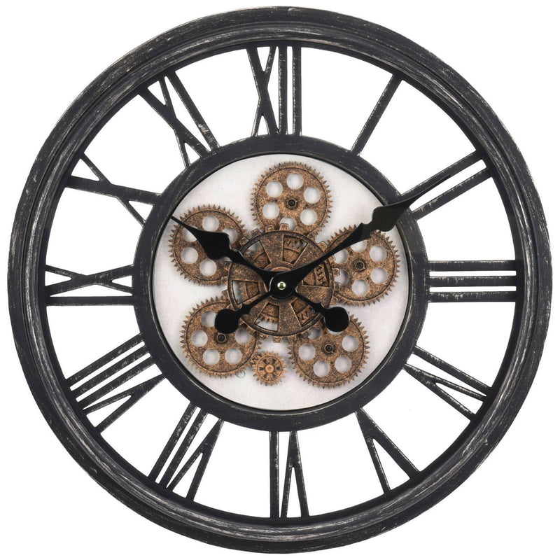 Zegar ścienny z ozdobnym mechanizmem, Ø 50 cm, cyfry rzymskie