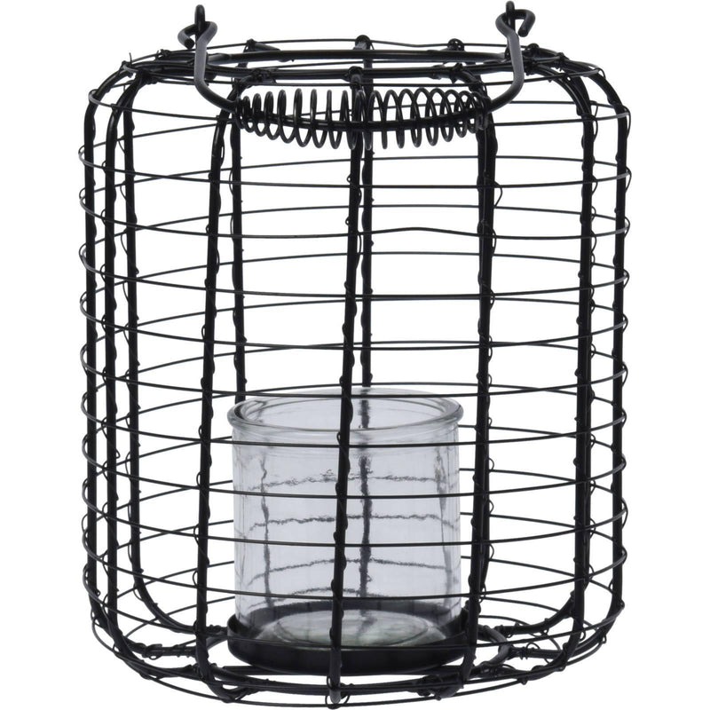 Lampion metalowy ze szklanym świecznikiem, Ø 18,5 cm, czarny