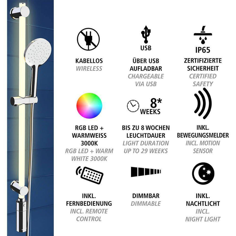 Uchwyt prysznicowy LED ze słuchawką prysznicową, 12 kolorów, zestaw, WENKO