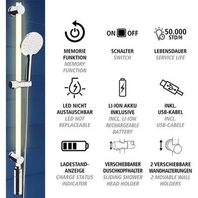 Uchwyt prysznicowy LED ze słuchawką prysznicową, 12 kolorów, zestaw, WENKO