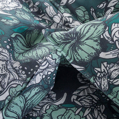 Pościel bawełniana dwustronna, 220 x 240 cm, zielona w kwiatowy wzór