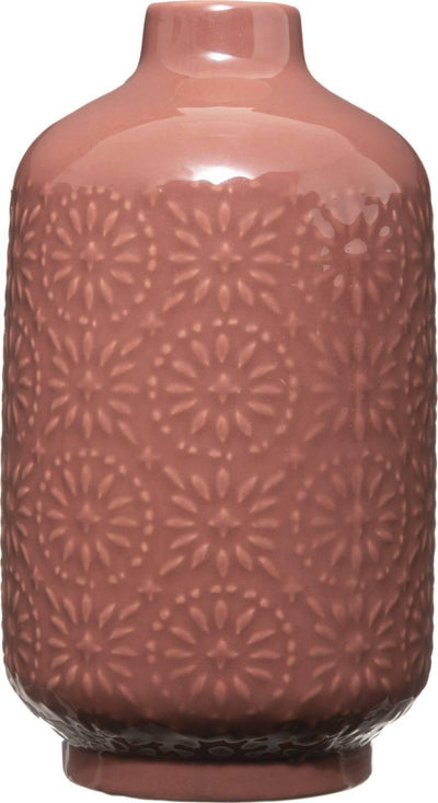 Wazon ceramiczny z tłoczonym wzorem, wys. 22 cm, różowy