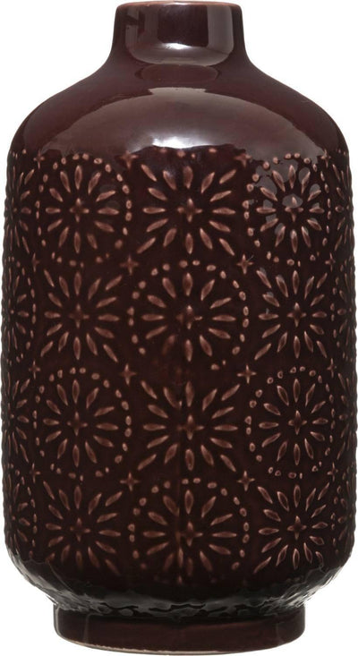 Wazon ceramiczny z tłoczonym wzorem, wys. 22 cm, kolor śliwkowy