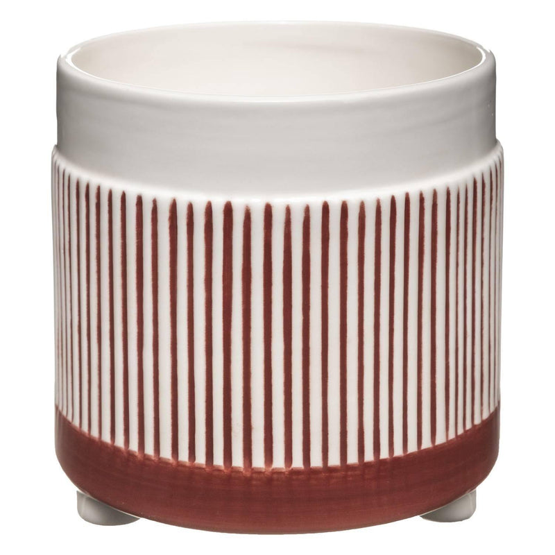 Doniczka ceramiczna w paski, Ø 16 cm, biało-czerwona
