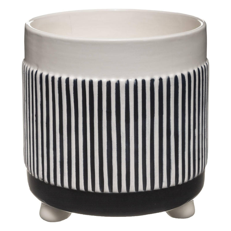 Doniczka ceramiczna w paski, Ø 16 cm, biało-czarna