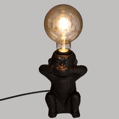 Lampa stołowa z małpą NO HEAR, wys. 17 cm, czarna