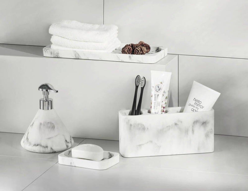 Mydelniczka łazienkowa DESIO, polyresin imitujący marmur, biała, Wenko