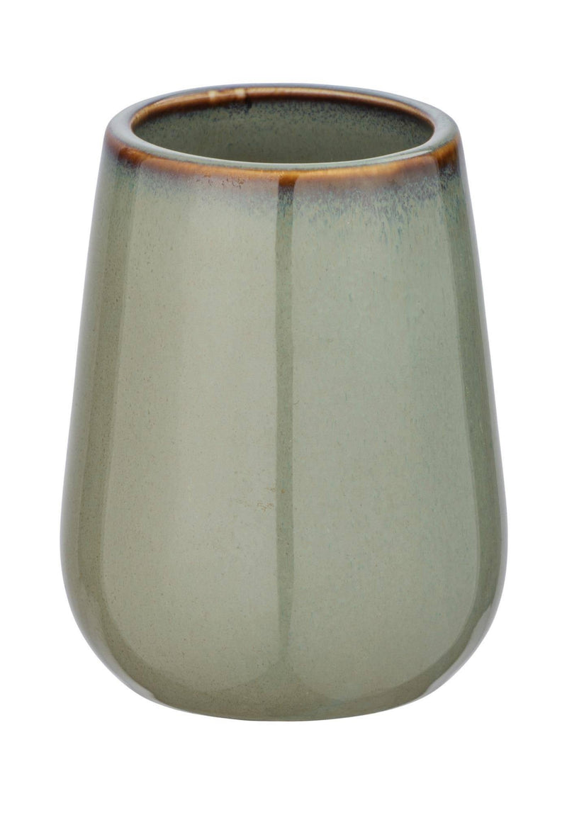 Pojemnik na szczoteczki do zębów SIRMIONE, ceramiczny, zielony z miedzianą krawędzią, Ø 8 cm, Wenko - EMAKO