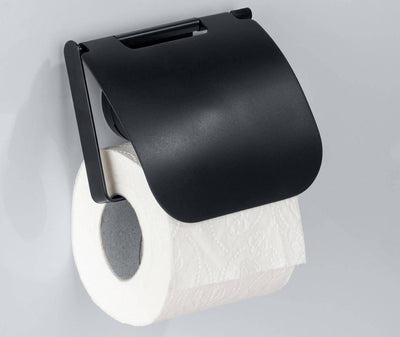 Uchwyt na papier toaletowy PAVIA Static-Loc z pokrywą, czarny, Wenko