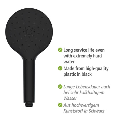 Słuchawka prysznicowa czarna z automatycznym czyszczeniem, Ø 12 cm, WENKO