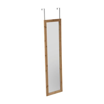 Wysokie lustro do zawieszenia na drzwi, bambusowa rama, 110 x 30 x 1,5 cm