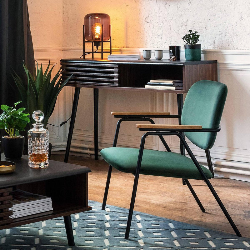 Krzesło tapicerowane z podłokietnikami, welurowe, zielone