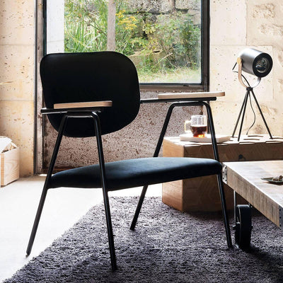 Krzesło tapicerowane z podłokietnikami, welurowe, czarne