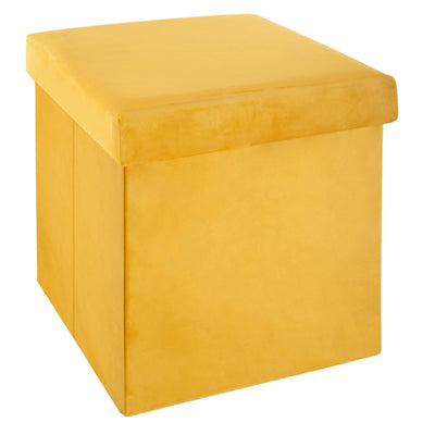 Pufa składana ze schowkiem TESS, 38 x 38 x 38 cm, welurowa, żółta