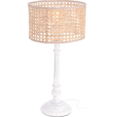 Lampa stołowa z abażurem z rattanu, Ø 22 x 46 cm, biała 