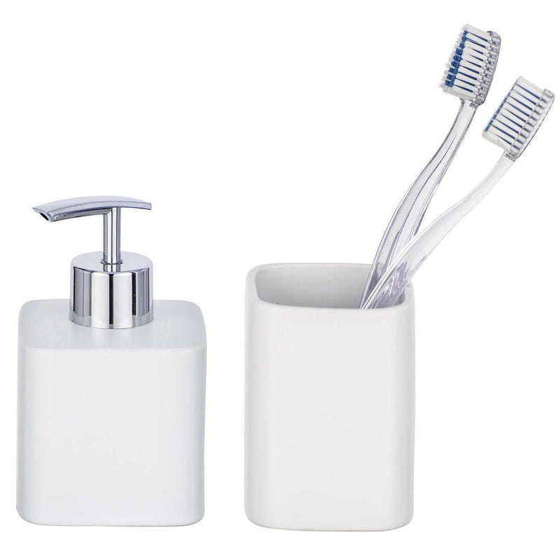 Zestaw: Pojemnik z pompką na mydło w płynie + kubek na szczoteczki do zębów i pastę HEXA , WENKO