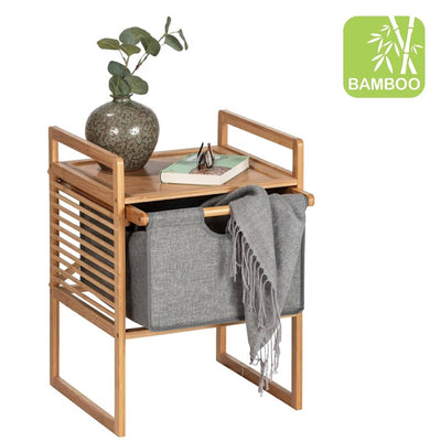 Stolik pomocniczy BAHARI, bambusowy, z materiałowym pojemnikiem do przechowywania, kwadratowy, WENKO