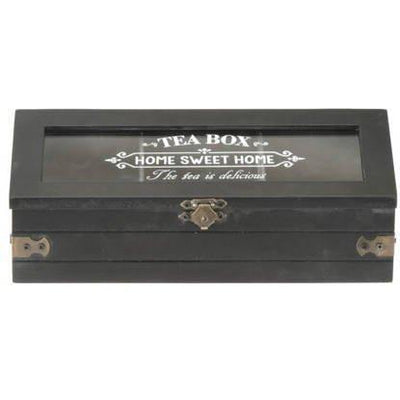 Pudełko na herbatę z napisem SWEET HOME, drewniane, 24 x 9 x 9 cm, brązowe