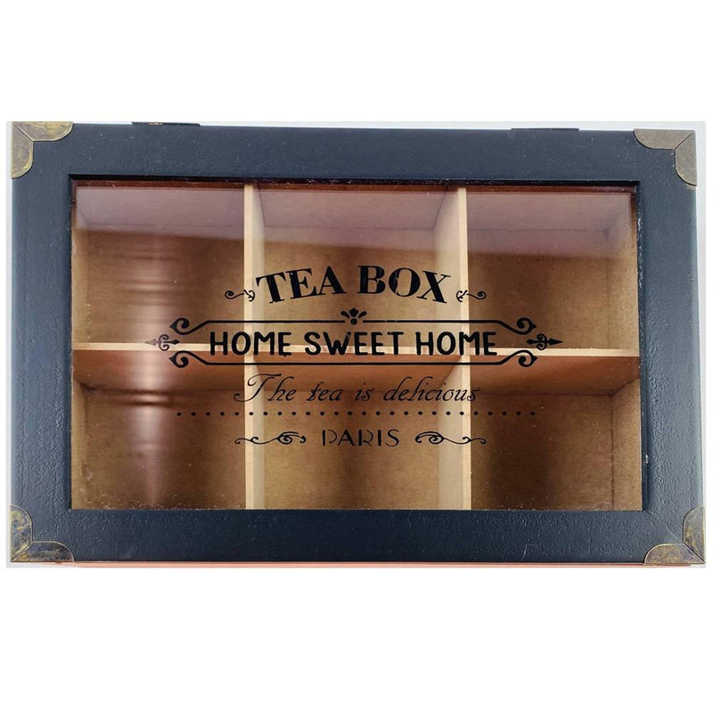 Pudełko na herbatę, MDF, 24 x 16,5 x 7 cm, czarne