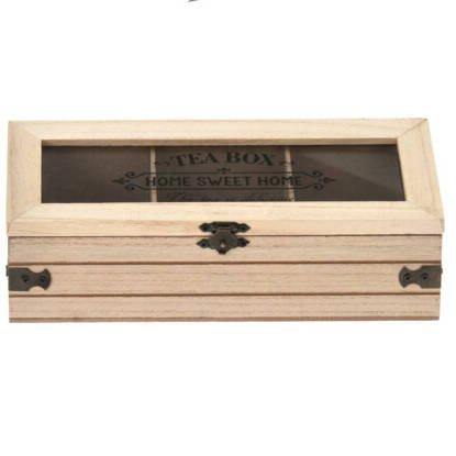 Pudełko na herbatę z napisem SWEET HOME, drewniane, 24 x 9 x 9 cm, jasny brąz