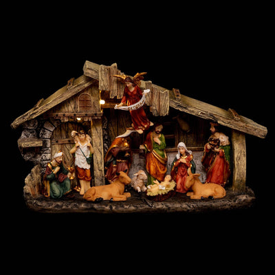 Szopka Boże Narodzenie, podświetlenie LED, 11 figurek, 31,5 cm