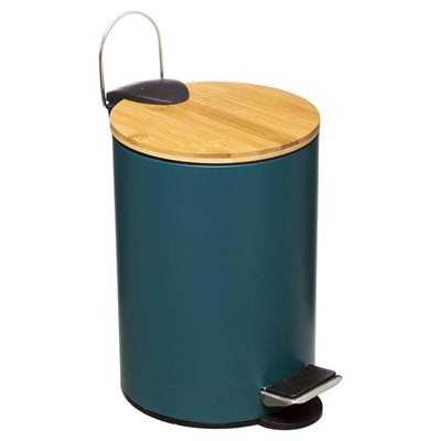 Kosz łazienkowy na śmieci z bambusową pokrywą MODERN, niebieski, 3 l
