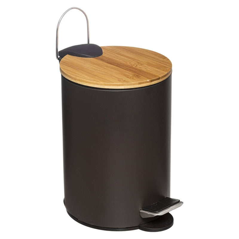 Kosz łazienkowy na śmieci z bambusową pokrywą MODERN, czarny, 3 l