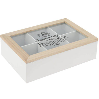 Pudełko na herbatę, drewniane, 24 x  17 x 7 cm, białe