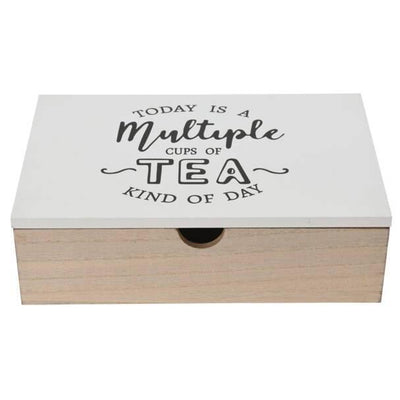 Pudełko na herbatę, drewniane, stylowy napis na pokrywie, 24 x  17 x 7 cm, białe