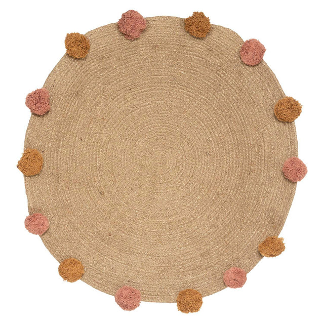 Jutowy dywanik ozdobny z pomponami, Ø 78 cm