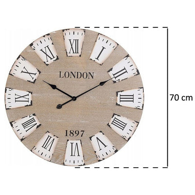 Drewniany zegar ścienny LONDON 3D, Ø 70 cm