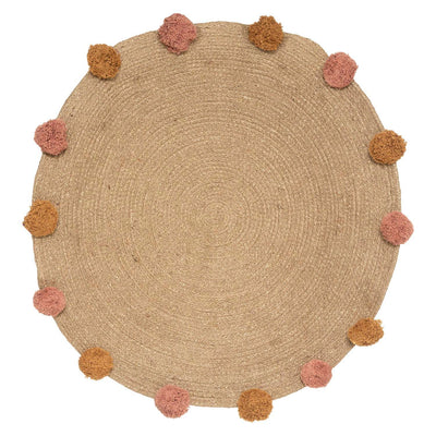 OUTLET Jutowy dywanik ozdobny z pomponami, Ø 78 cm
