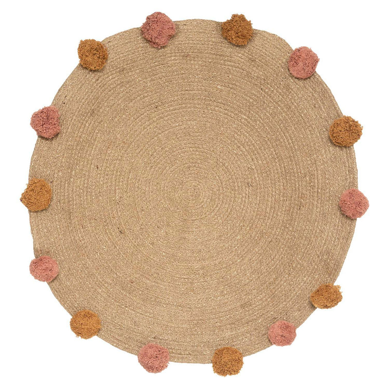 OUTLET Jutowy dywanik ozdobny z pomponami, Ø 78 cm