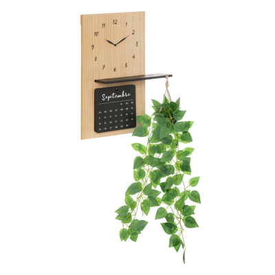 Zegar ścienny kalendarzem i sztuczną rośliną, 37 x 60 cm
