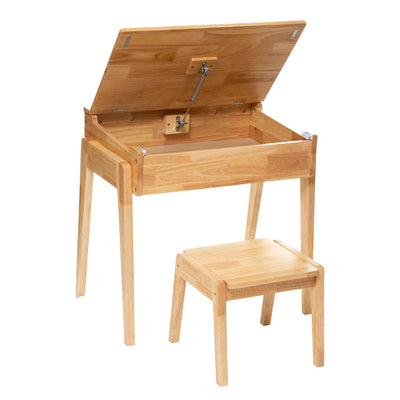 Biurko dla dzieci ze schowkiem + taboret, drewno kauczukowe, 2w1