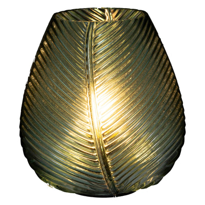 Szklana lampka na baterie, Liść palmy, 15 cm