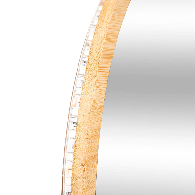 Lustro łazienkowe z oświetleniem LED, bambusowa rama, Ø 57 cm