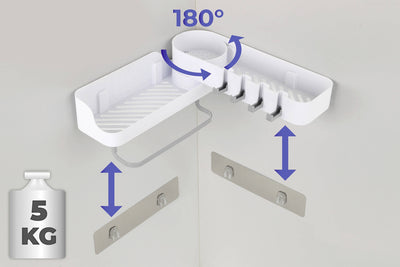 Półka pod prysznic narożna Caddy, montaż bez wiercenia, 180°
