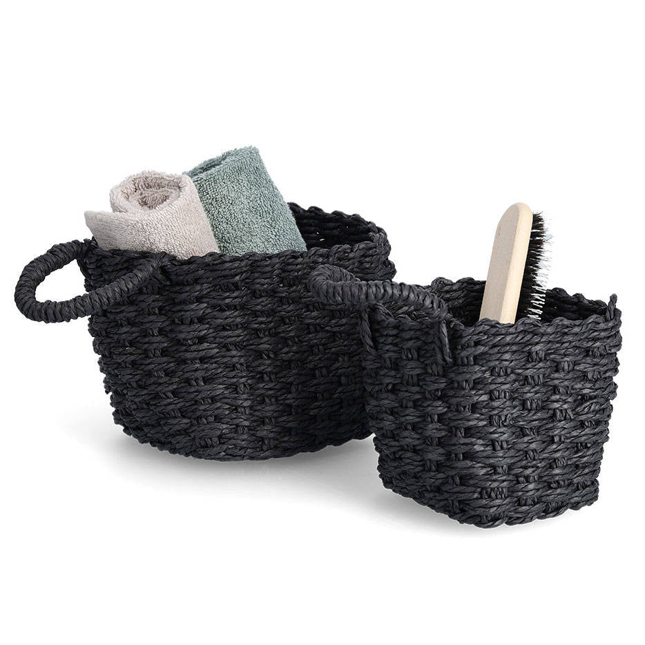 Koszyki do przechowywania z uchwytem, plecionka papierowa, 2 sztuki