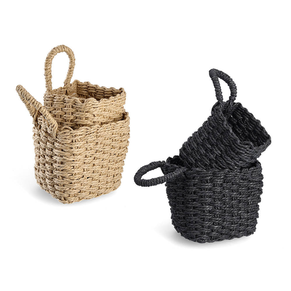 Koszyki do przechowywania z uchwytem, plecionka papierowa, 2 sztuki