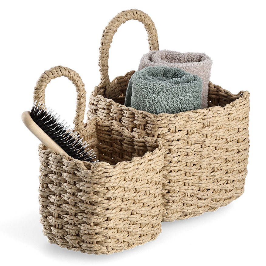 Koszyki do przechowywania z uchwytem, plecionka papierowa, 2 sztuki