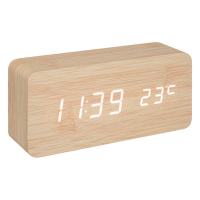 Budzik drewniany Gamiel, termometr, alarm, 15 x 4 x 7 cm