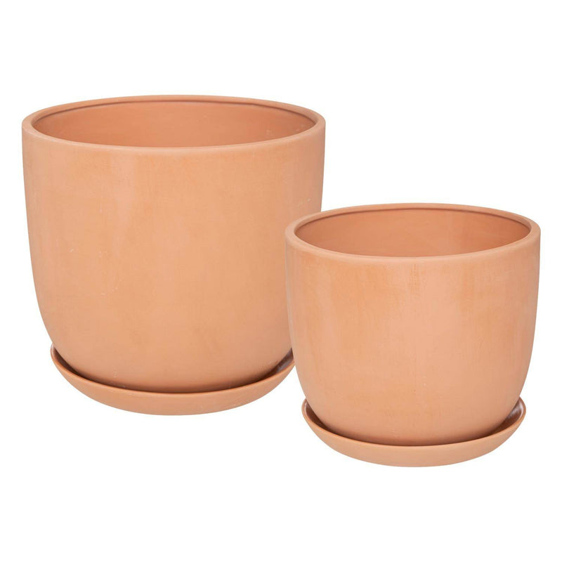 Doniczki ceramiczne z podstawkami Cosy, terakota, 2 sztuki