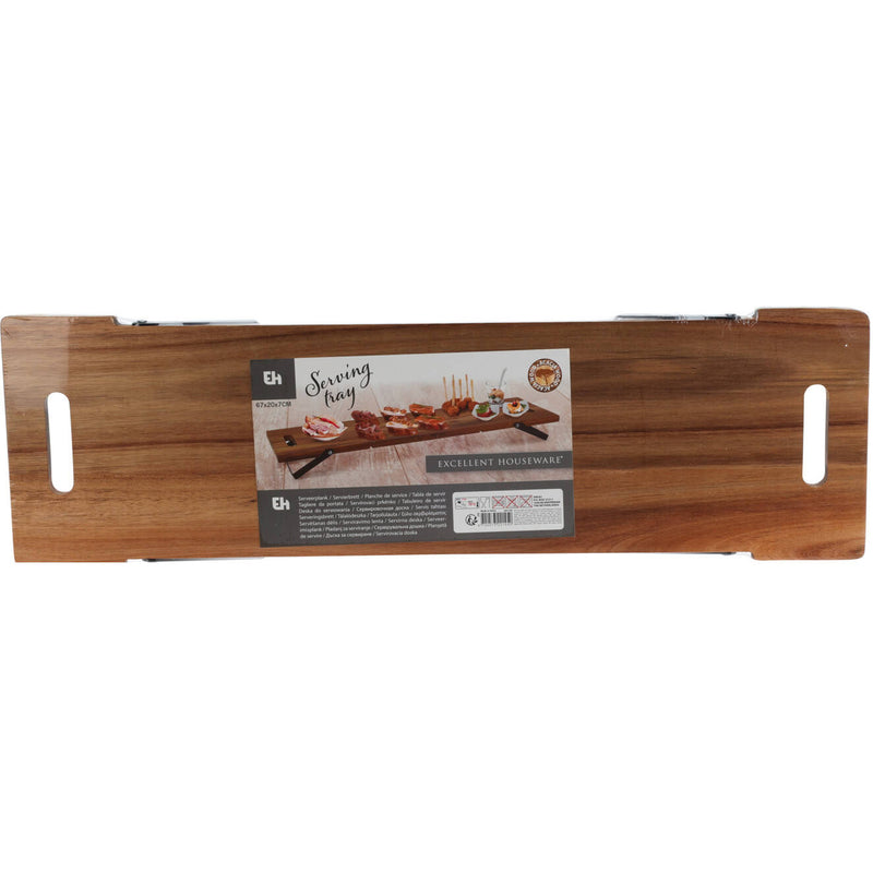 Taca drewniana prostokątna do serwowania przekąsek, 67,5 x 20 x 7 cm