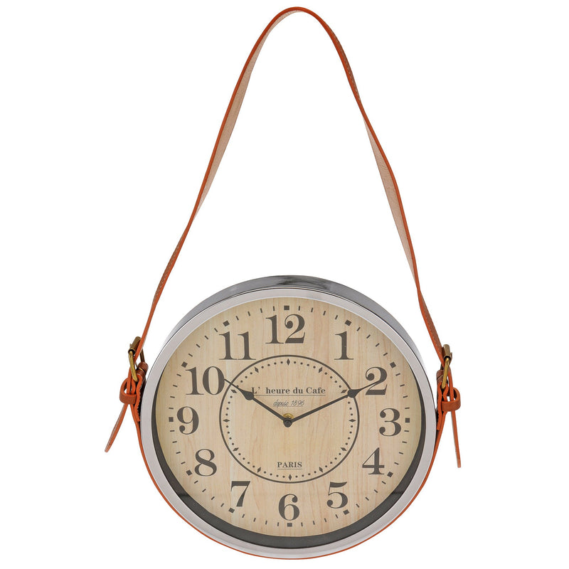 Zegar ścienny, klasyczny ze skórzanym paskiem - Ø 30 cm