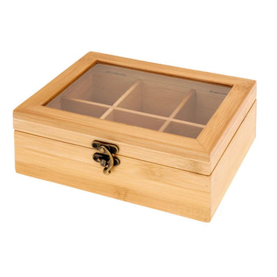 Bambusowa szkatułka na herbatę w torebkach - 6 przegródek